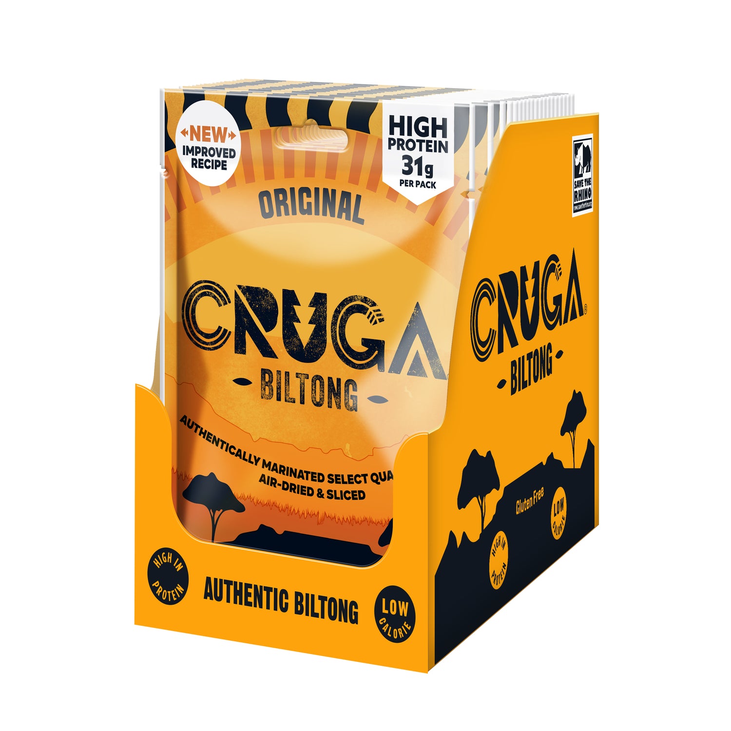 CRUGA Biltong packaging on a white background