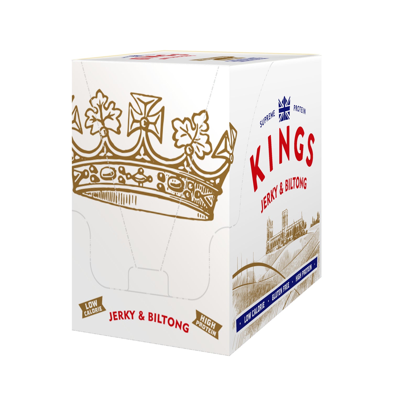 Kings Jerky & Biltong packaging with a decorative crown on a white background