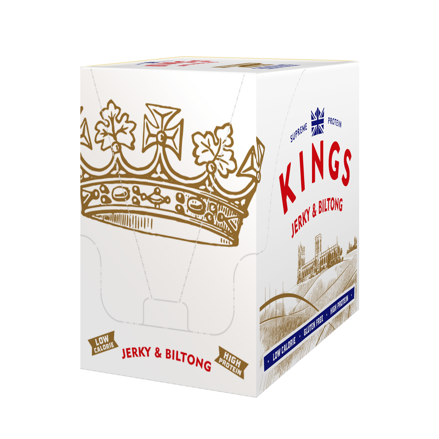 Front view of Kings Jerky & Biltong packaging with a gold crown design