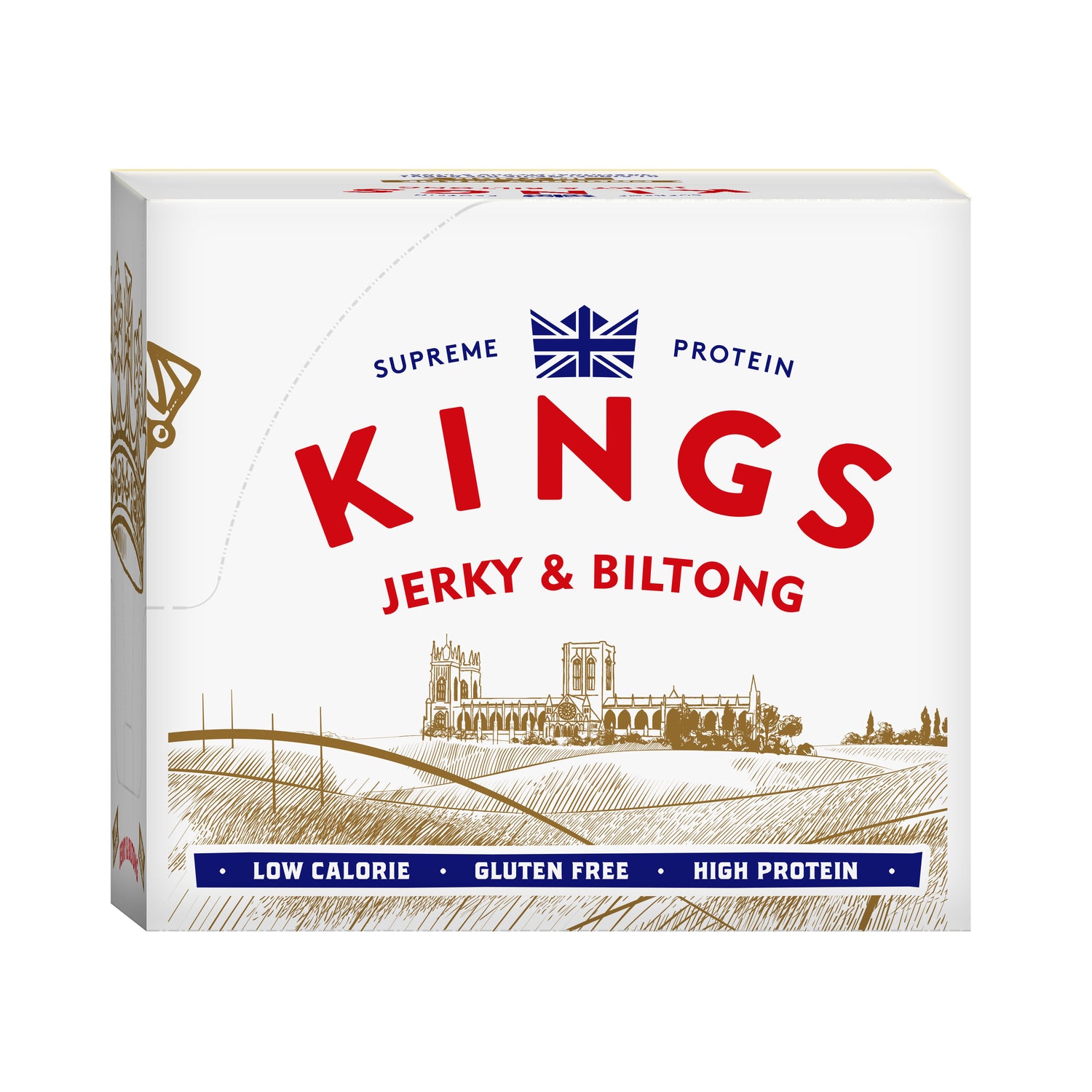 Kings Jerky & Biltong packaging with British flag on a white background
