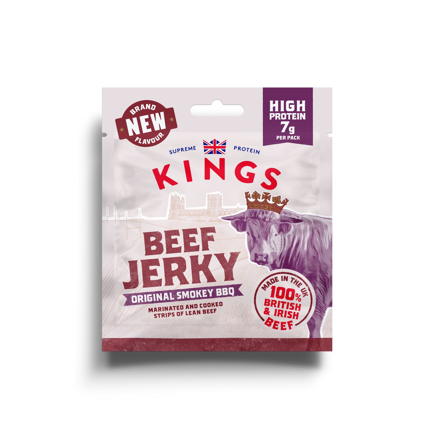 20g Packaging of Kings Original Smokey BBQ Beef Jerky on a white background