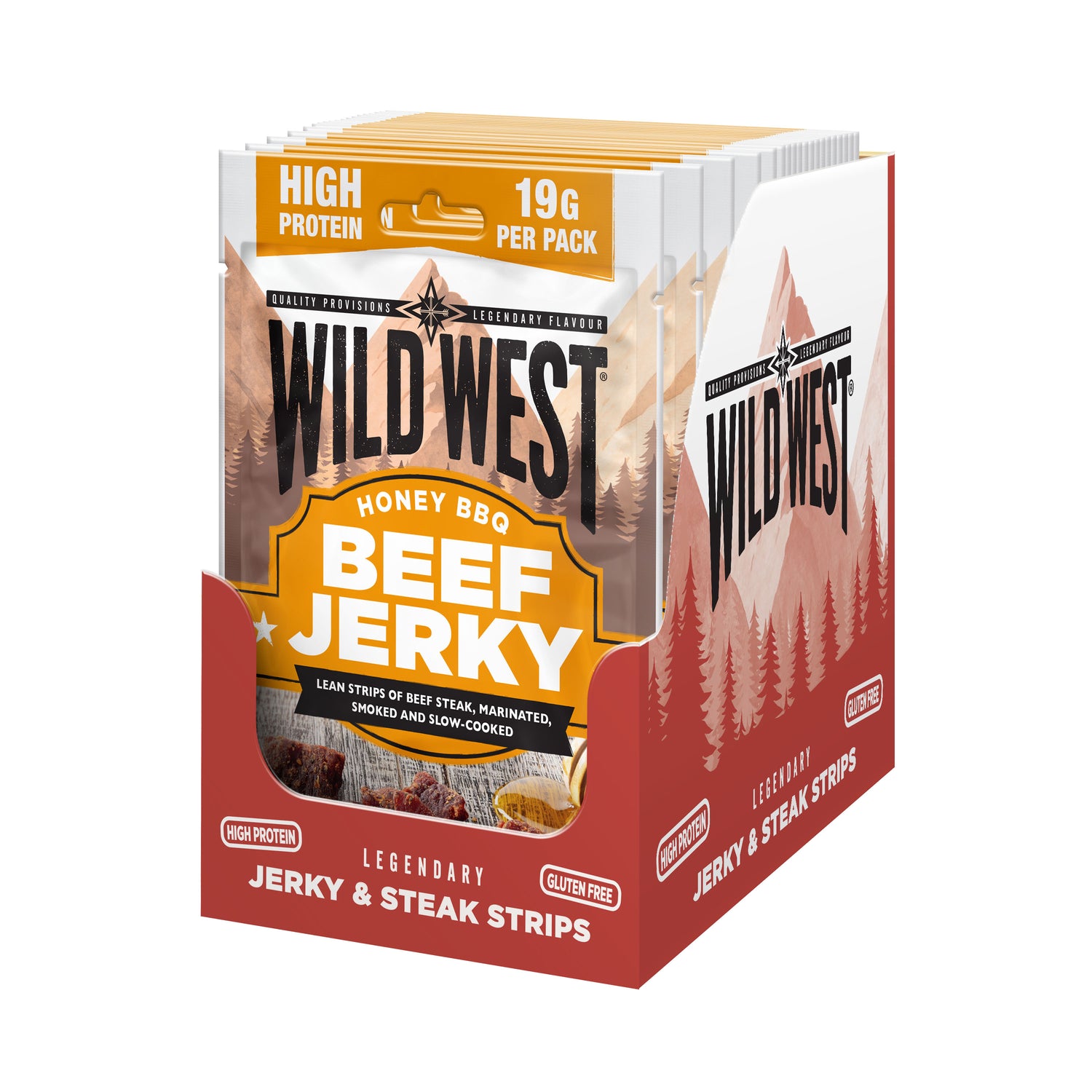 Box of Wild West Honey BBQ Beef Jerky on a white background