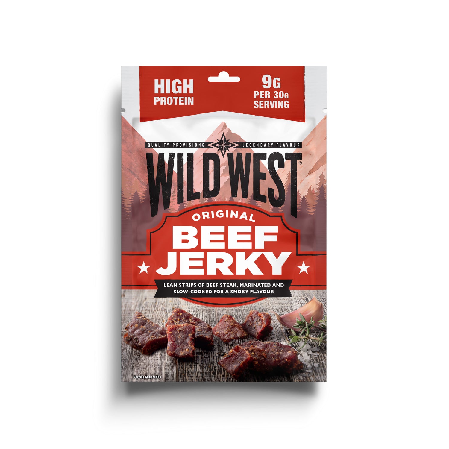 Wild West Beef Jerky packaging on a white background