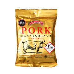 Salted pork scratchings packet in gold from Pub Originals