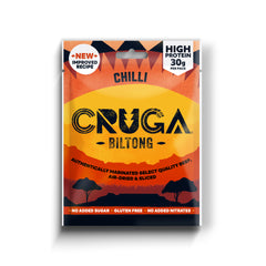 CRUGA Chilli Biltong packaging on a white background