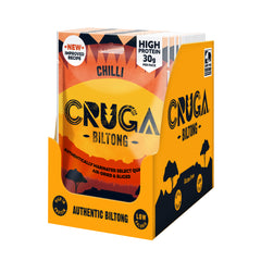 Box of Cruga Biltong Chilli flavor on a white background
