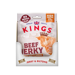 Packaged Kings Sweet BBQ Beef Jerky with 'Kings' branding on a white background