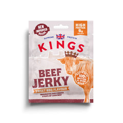 Kings Beef Jerky sweet BBQ flavor packaging on a white background