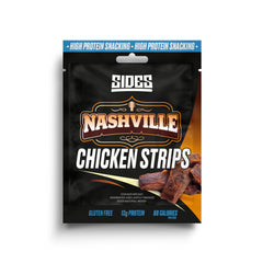 Package of Sides Nashville Chicken Strips with branding and product details on a white background